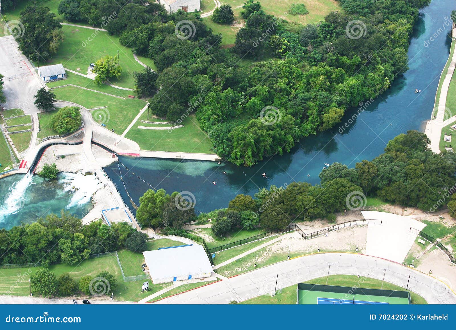aerial shot of comal river in texas