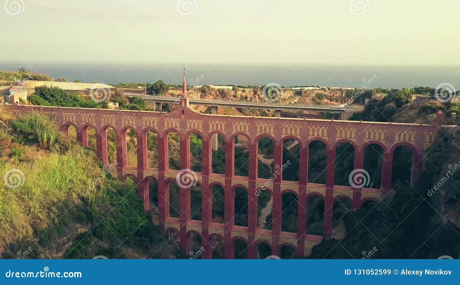 aerial shot of historic acueducto del aguila or eagle aqueduct. nerja, spain