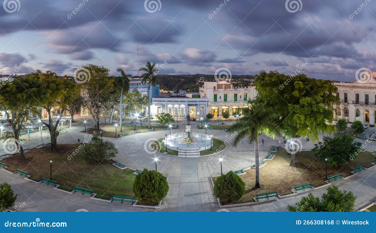 aerial shot of la libertad de noche park in the evening, matanzas, cuba