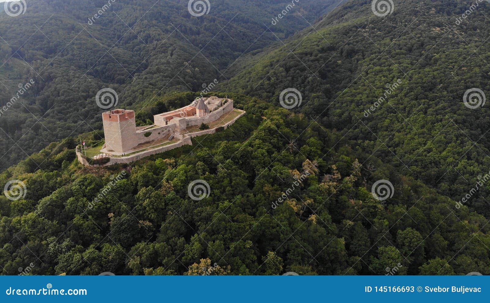 aerial shot of the medieval city of medvedgrad, located in  zagreb, croatia