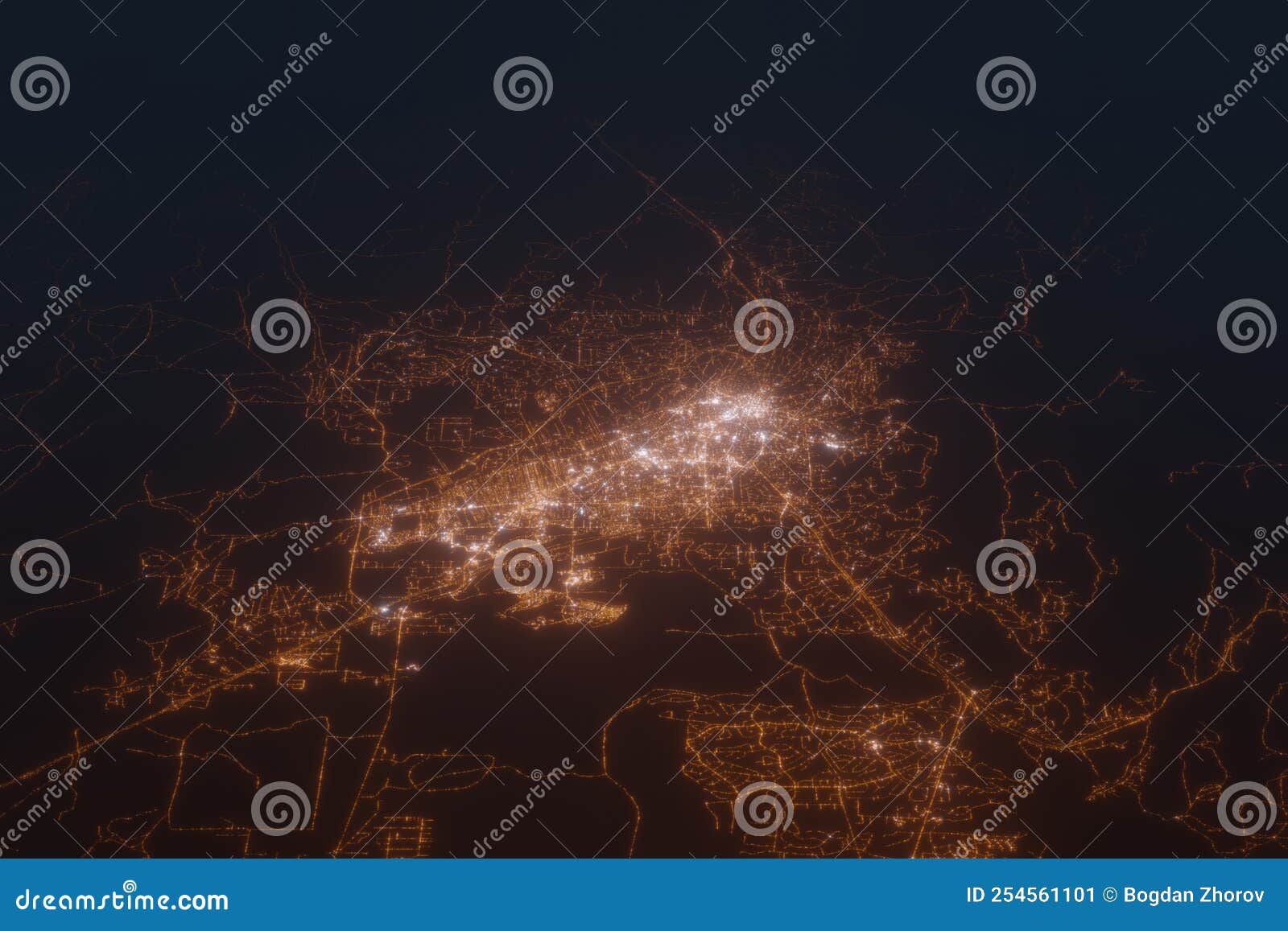 Aerial Shot of Santa Fe (New Mexico, USA) at Night, View from South