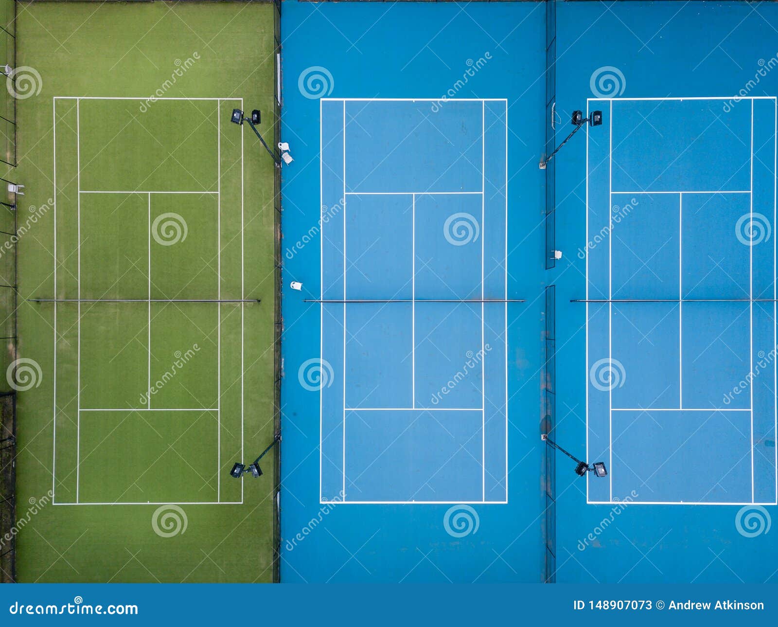 Aerial Shot of Three Tennis Courts Side by Side Stock Image - Image of ...