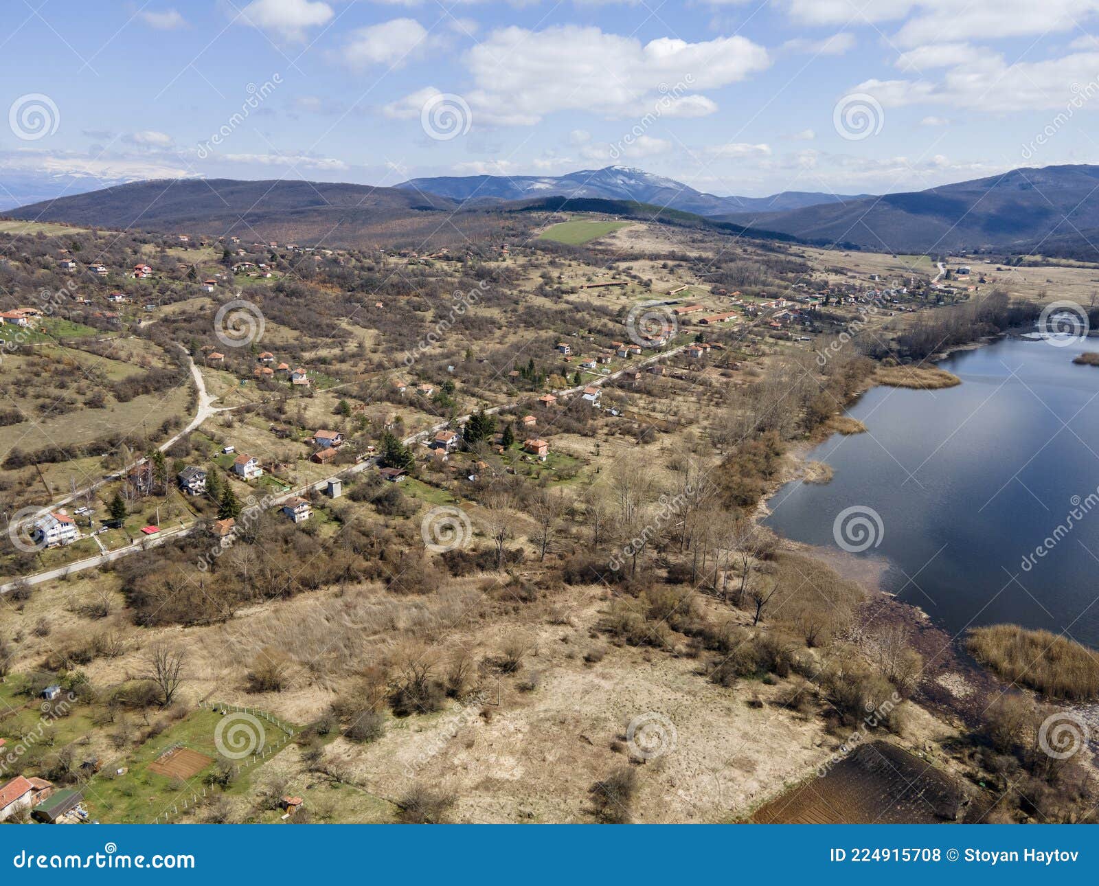 aerial spring view of choklyovo swamp at konyavska mountain,  bulgaria