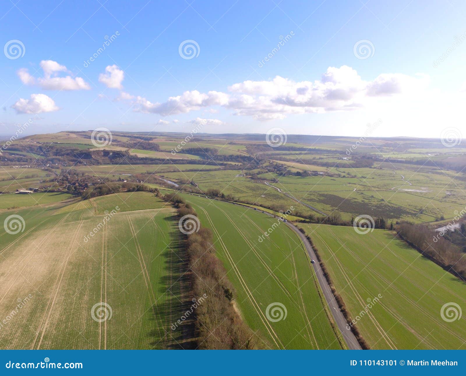 aerial still image at 200ft over west sussex farmland.