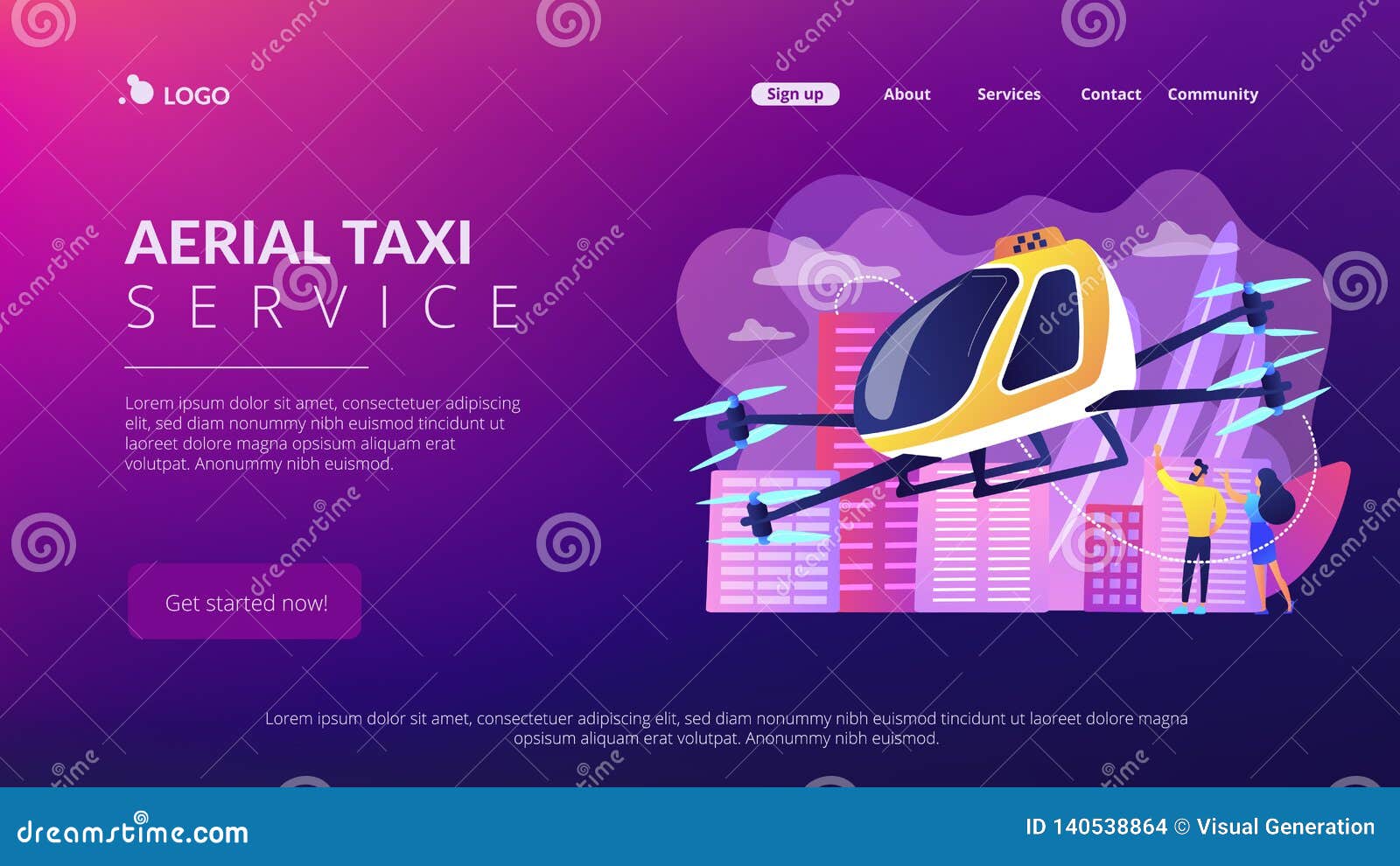 aerial taxi service concept landing page.