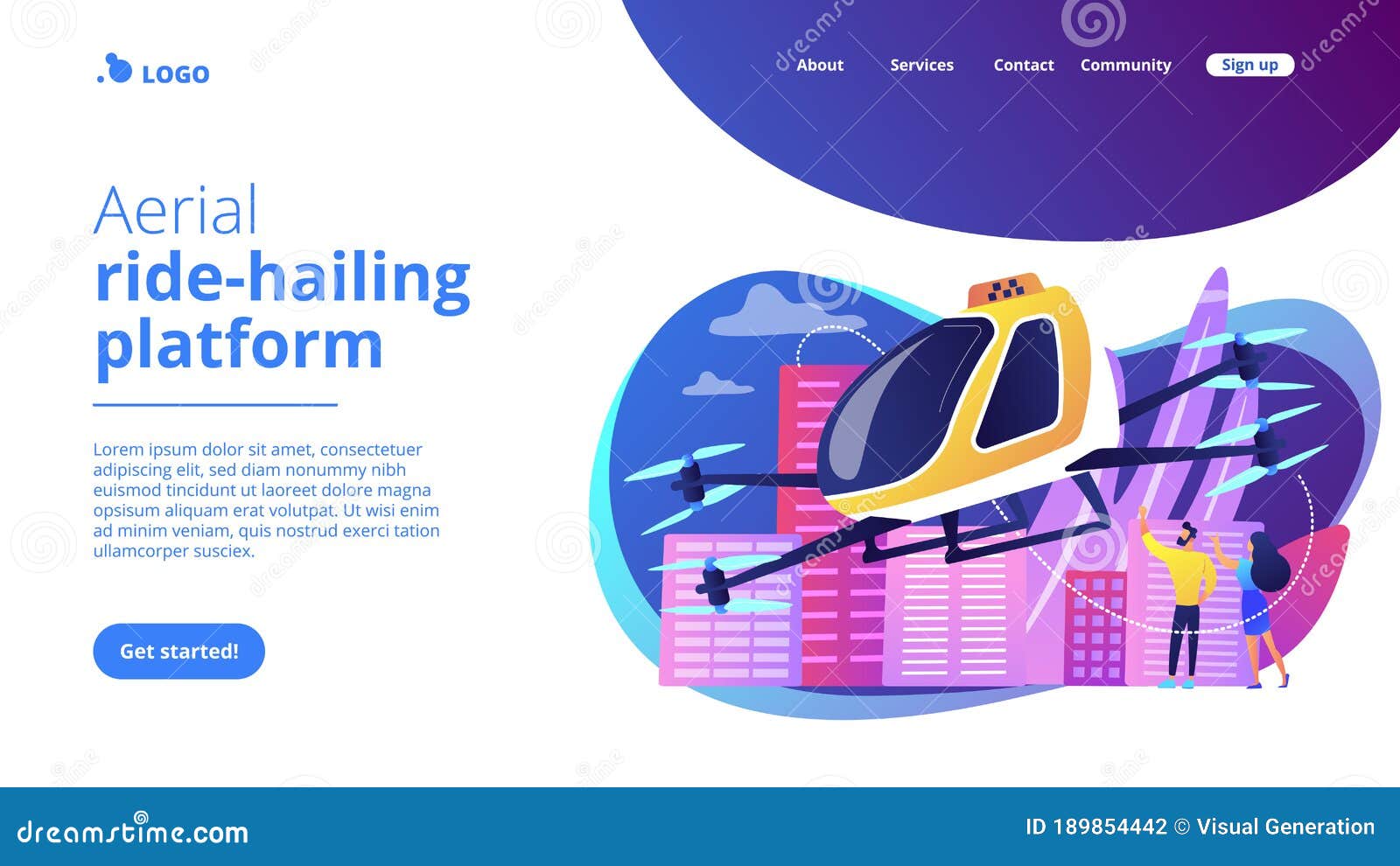 aerial taxi service concept landing page.