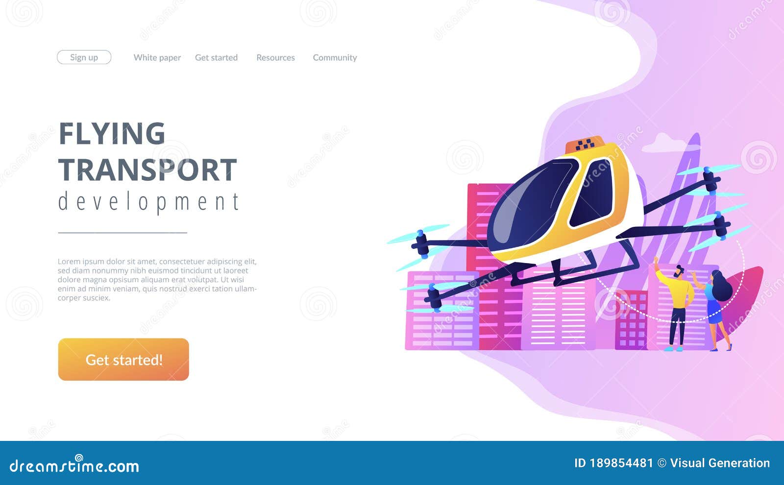 aerial taxi service concept landing page.