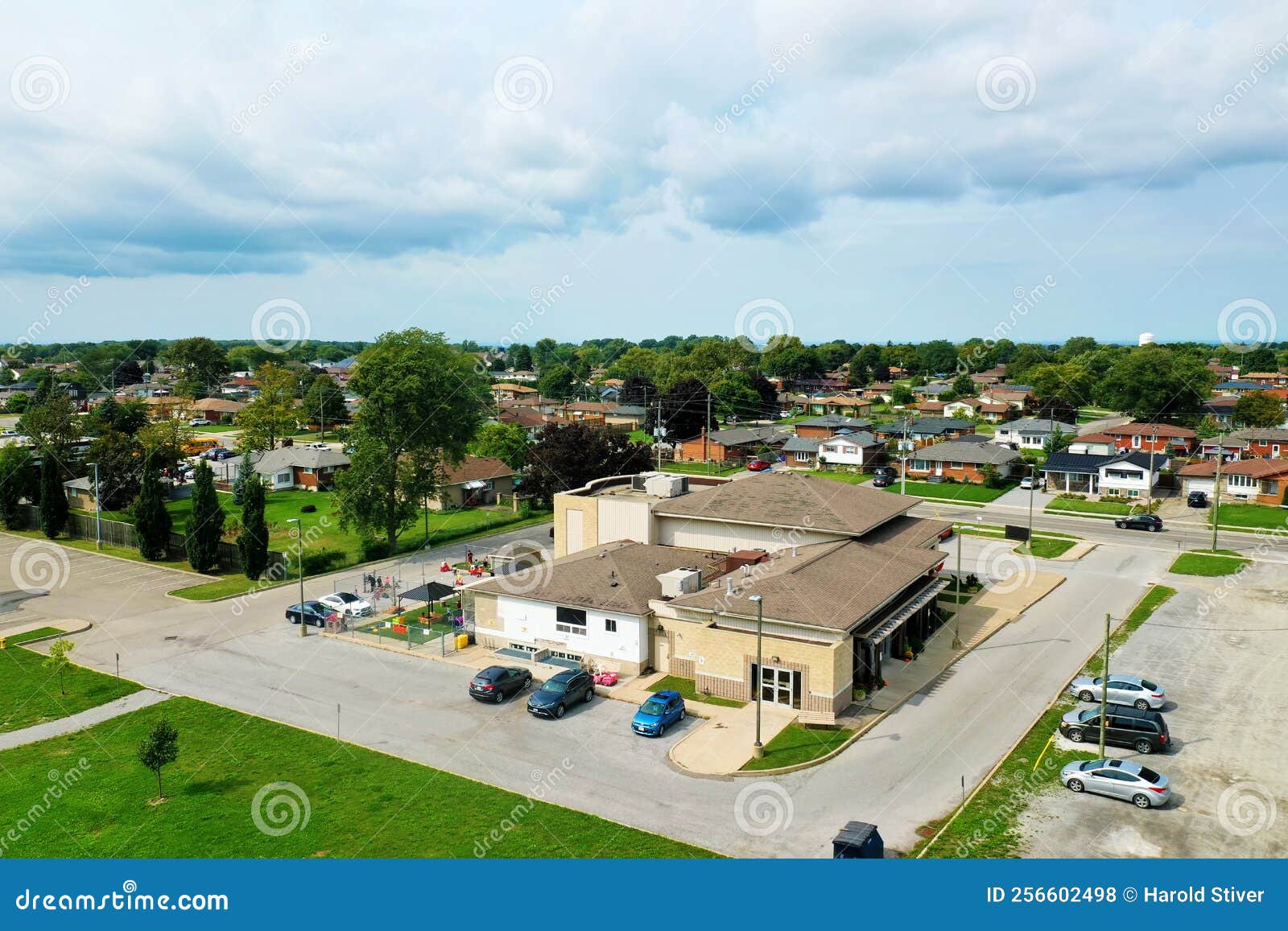 Aerial of the Thorold Community Centre in Thorold, Ontario, Canada