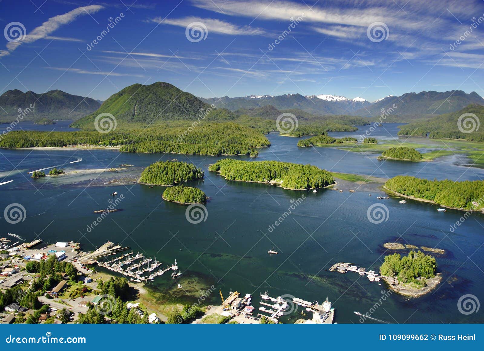 aerial of tofino, vancouver island, bc, canada