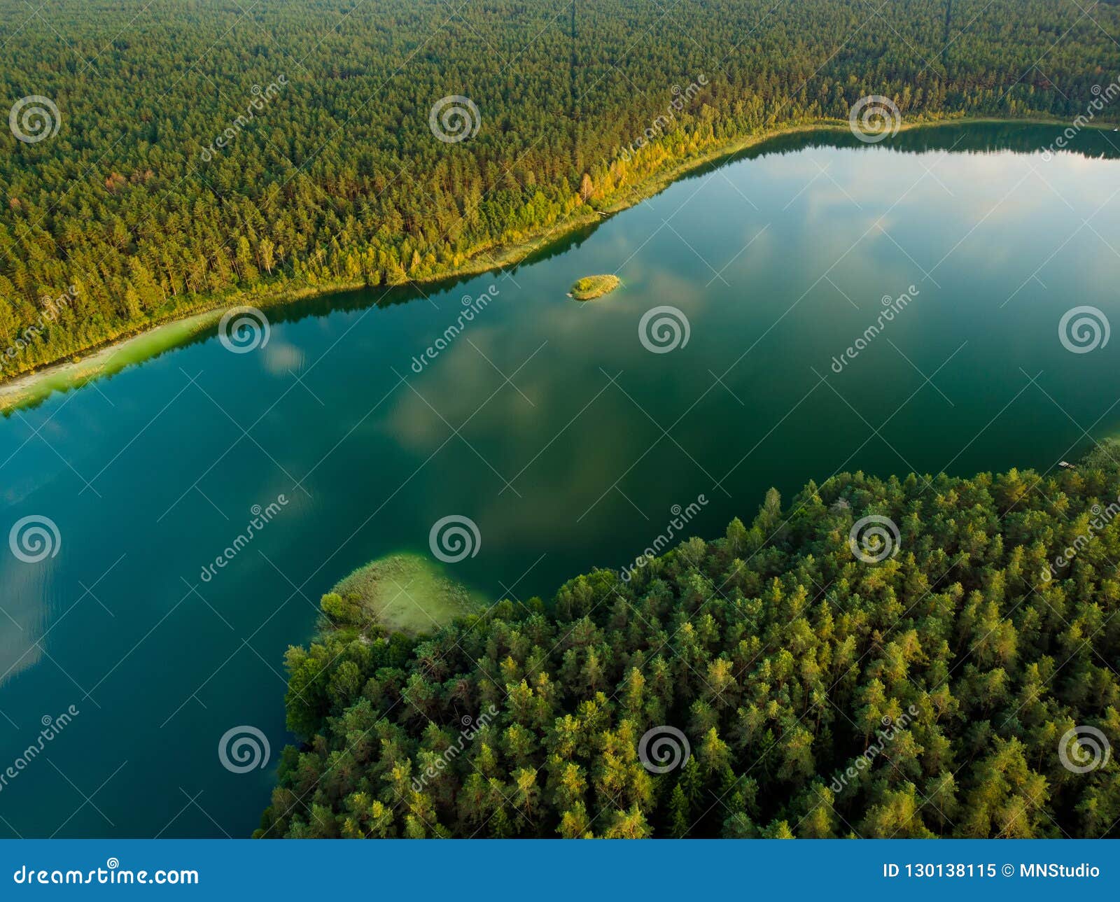 Aerial Top Down View of Beautiful Green Waters of Lake Gela. Birds Eye ...