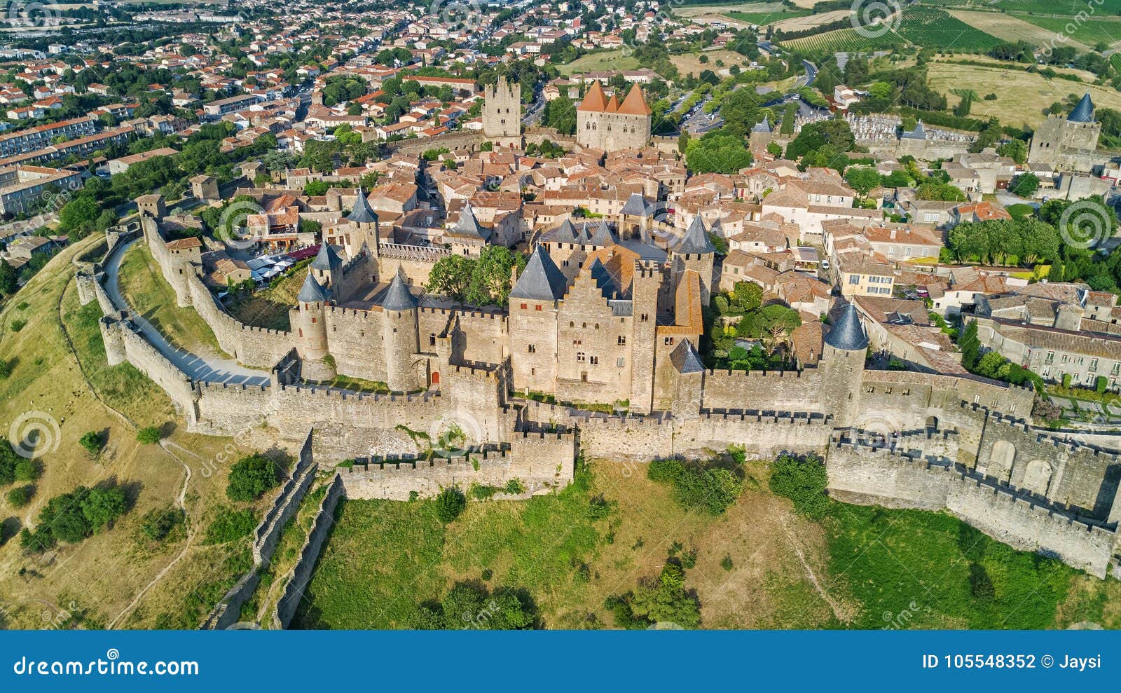 Aerial Top View Of Carcassonne Medieval City And Fortress Castle From Above,  Sourthern France Stock Photo, Picture and Royalty Free Image. Image  81282595.