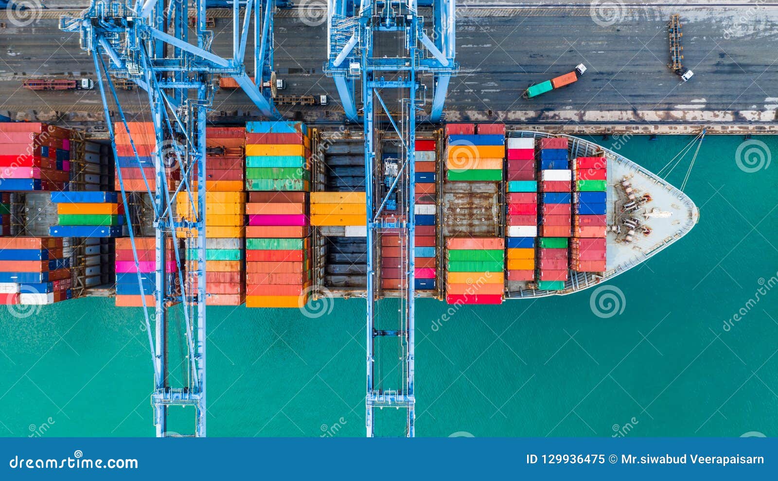 aerial top view crane shipping container, cargo container ship c