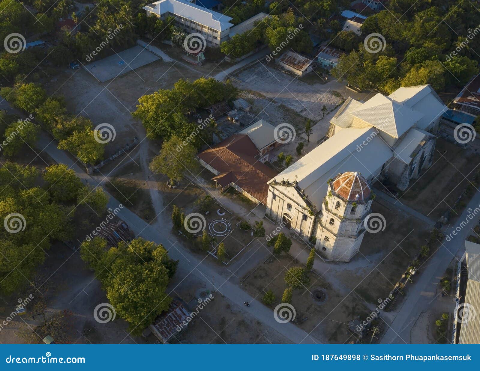 aerial view of the immaculate conception church of oslob - lola pureza`s,cebu, philippines