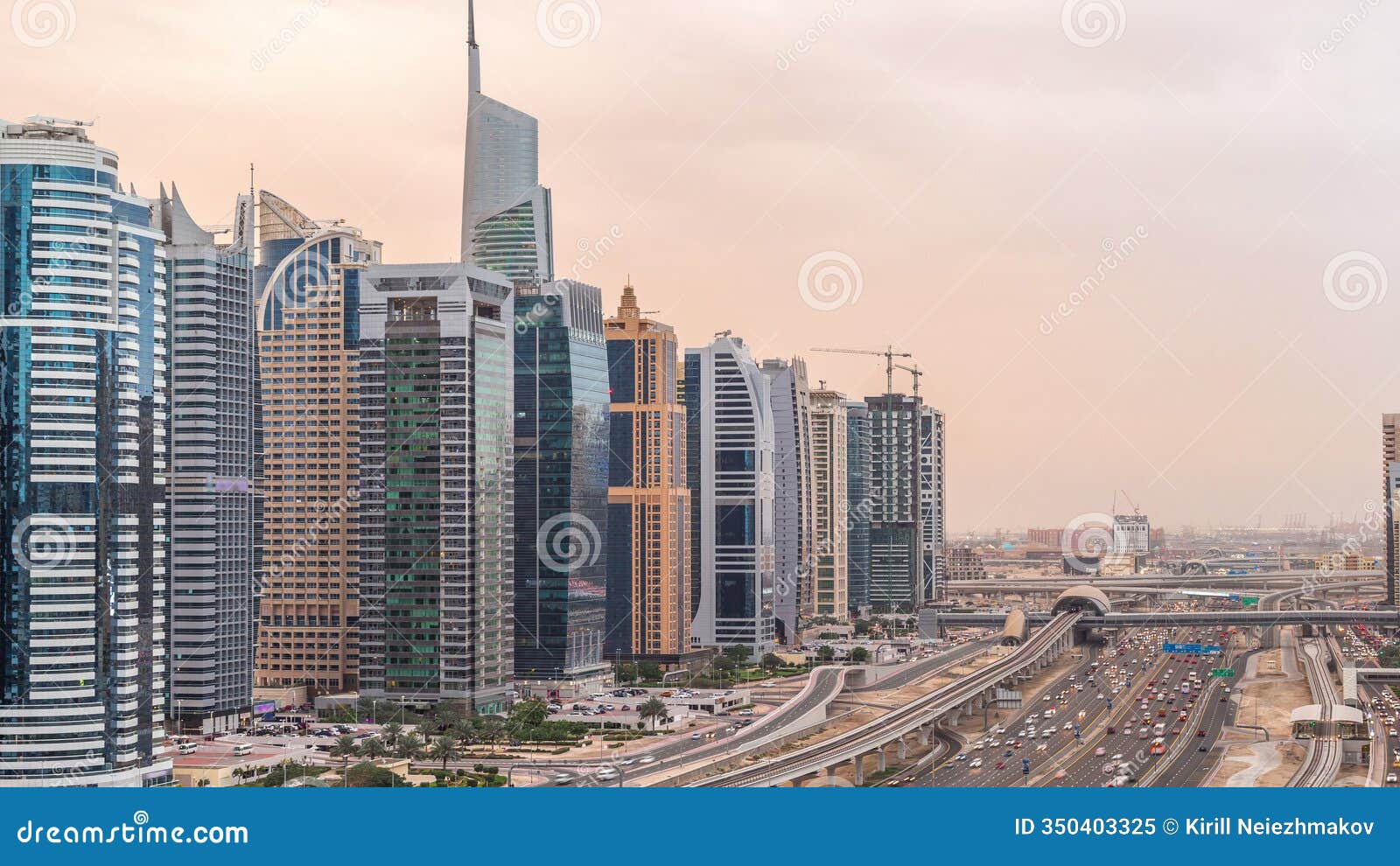 aerial top view to sheikh zayed road near dubai marina and jlt day to night timelapse, dubai.