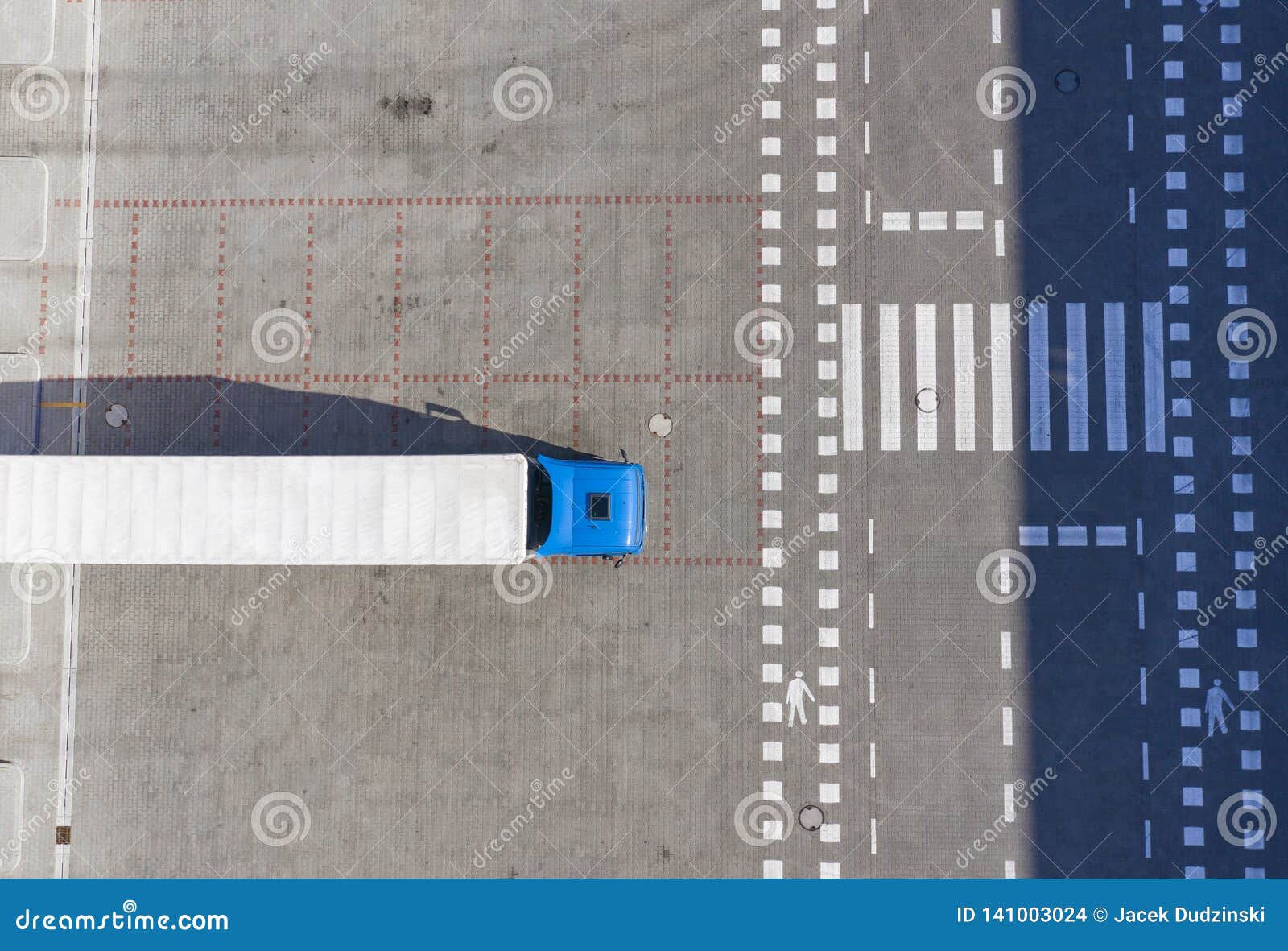 Aerial Top View Of White Semi Truck With Cargo Trailer Parking With Other Vehicles On Special Parking Lot Stock Photo Image Of Heavy Business 141003024