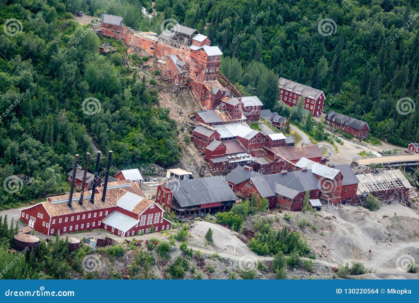 Aerial View of the Abandoned Kennecott Mine in McCarthy Alaska Stock