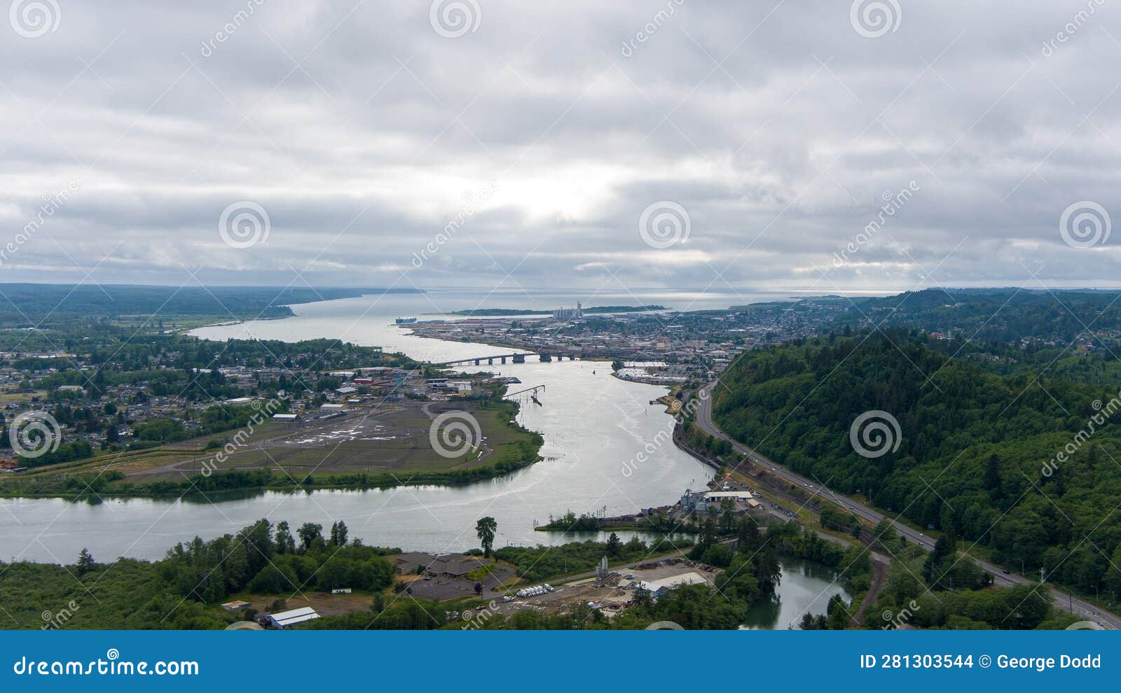 Aerial View of Aberdeen, Washington in June of 2023 Stock Photo Image