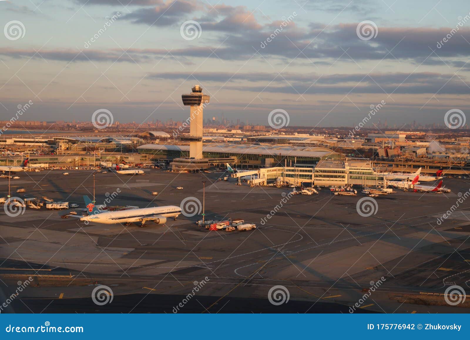 Aerial View Of Air Traffic Control Tower And Terminal 4 At Jfk