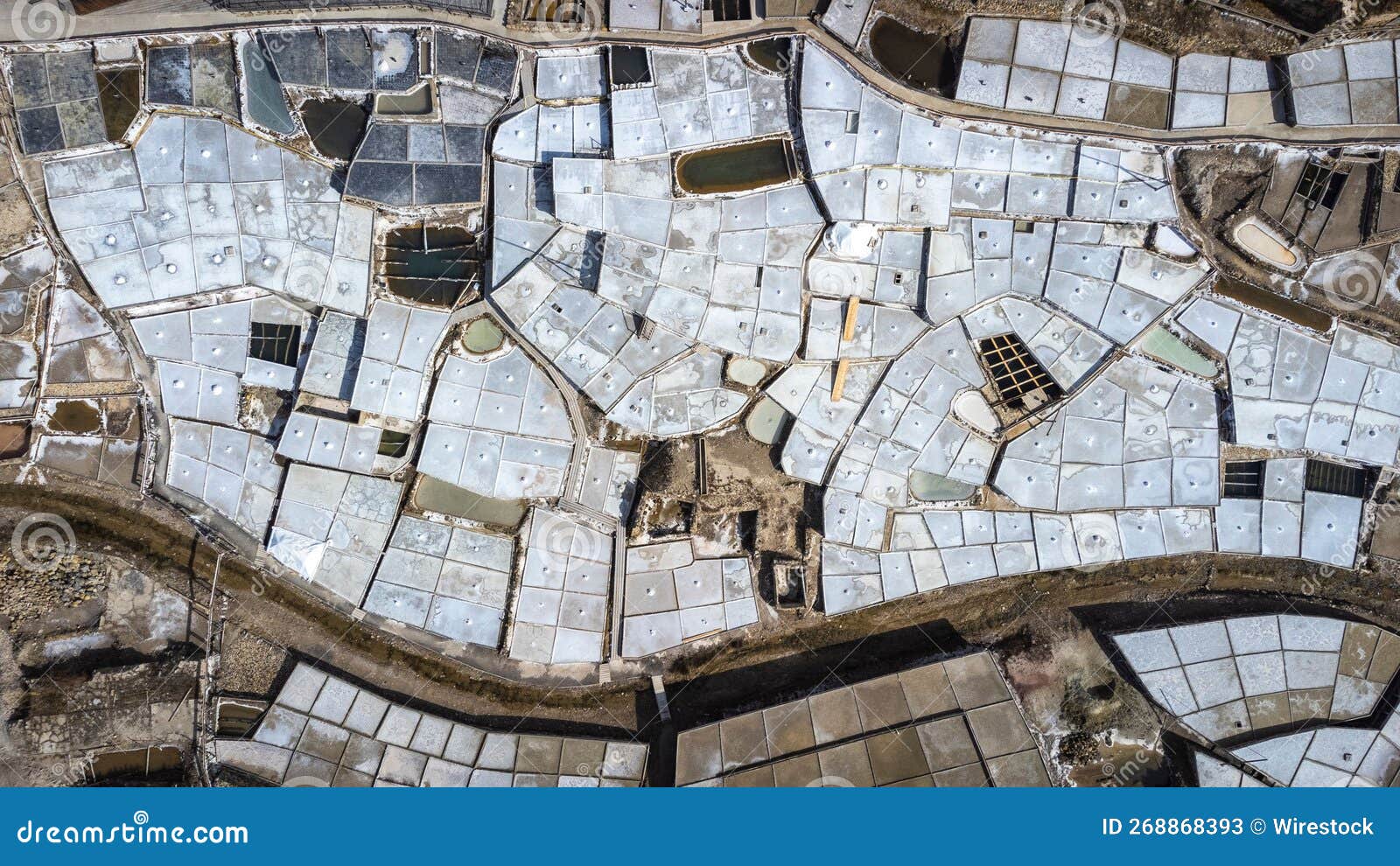 aerial view of the anana salt pans in alava, spain