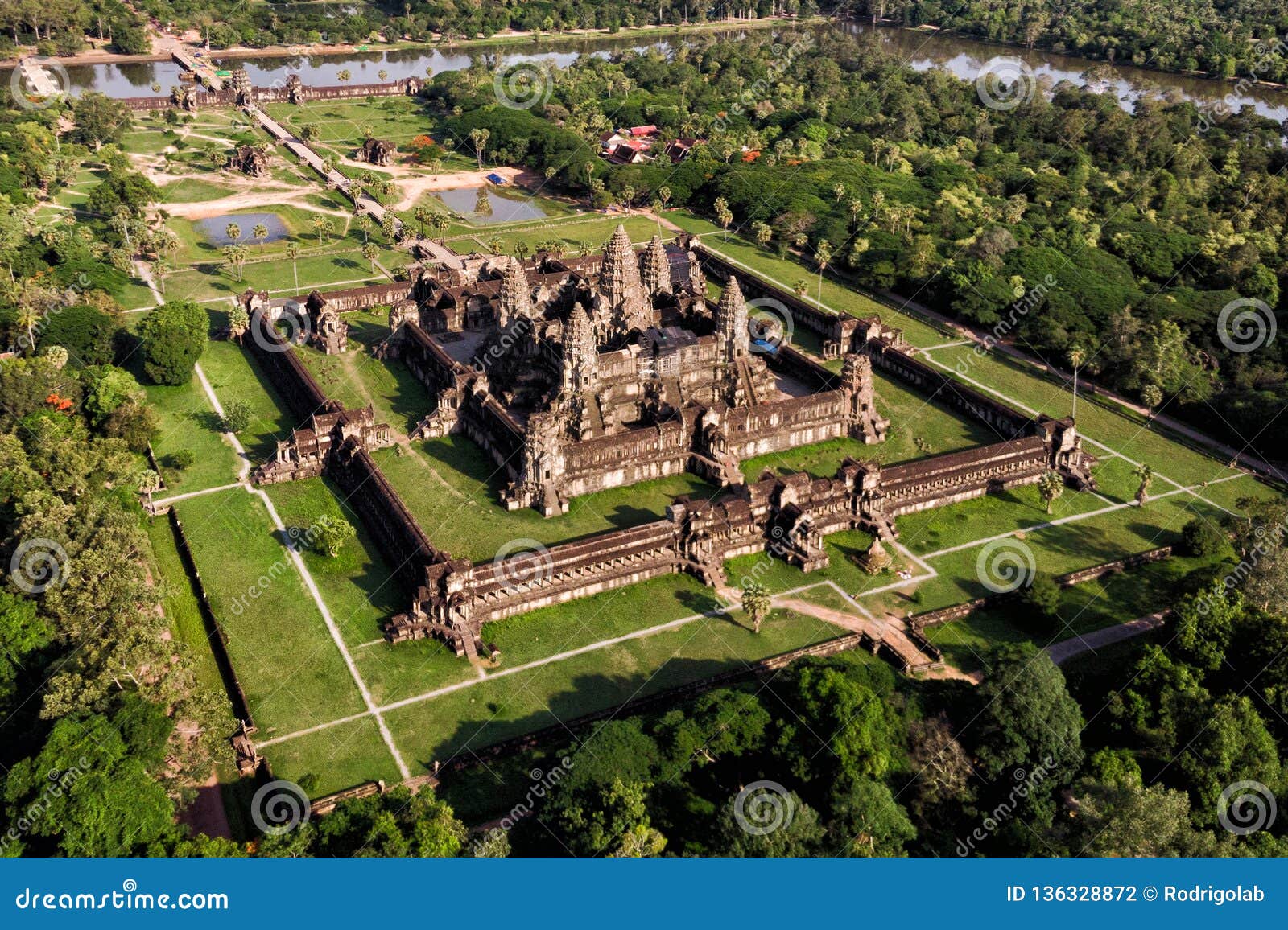 aerial view of angkor wat temple, siem reap, cambodia