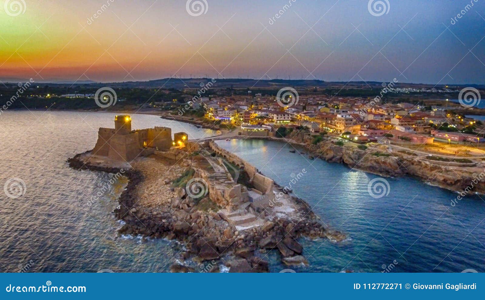 aerial view of aragonese fortress at sunset, le castella - italy
