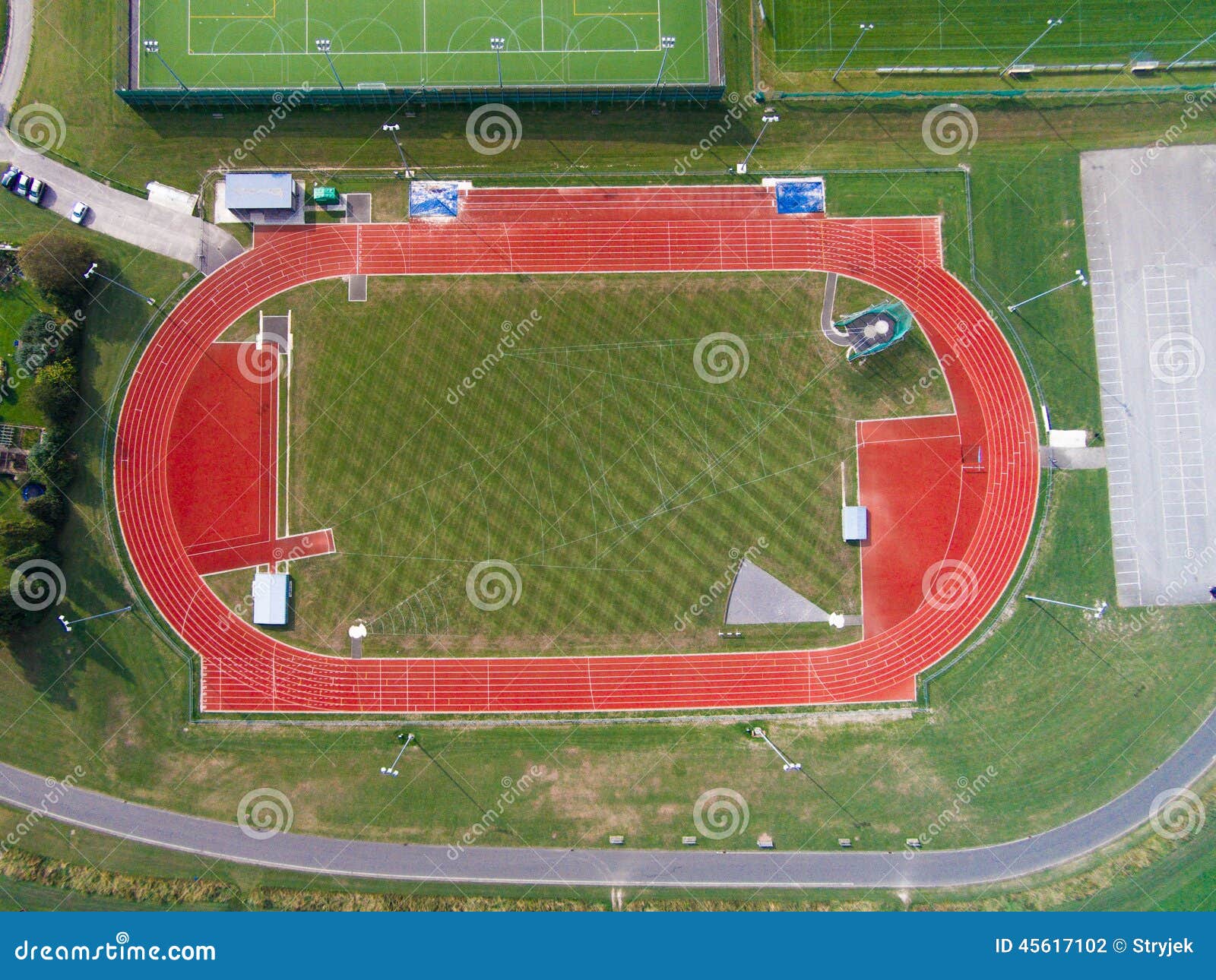 aerial view of athletic running track