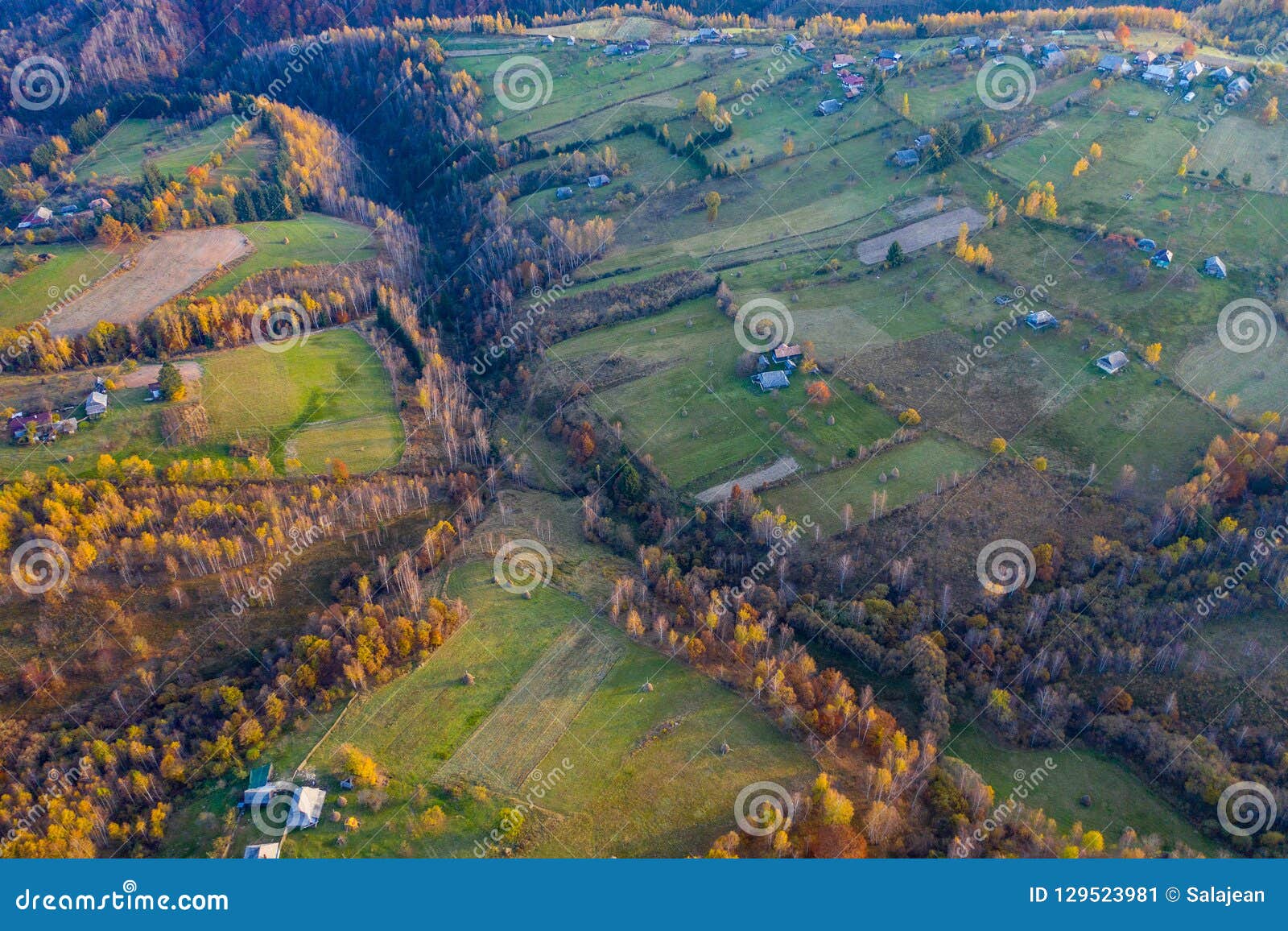 Aerial View of Autumn Hills and Forest Stock Image - Image of landscape ...