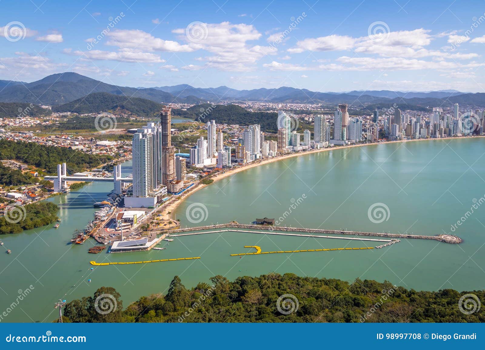 aerial view of balneario camboriu city and cable cars - balneario camboriu, santa catarina, brazil