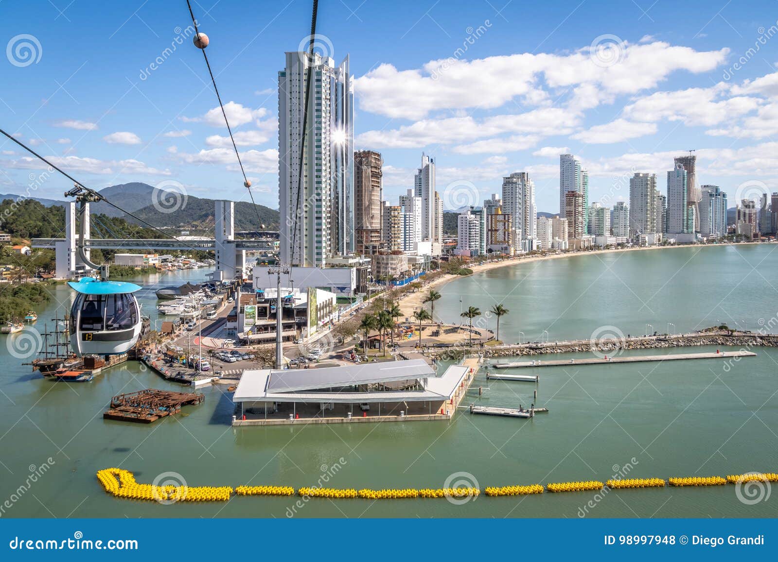 aerial view of balneario camboriu city and cable cars - balneario camboriu, santa catarina, brazil