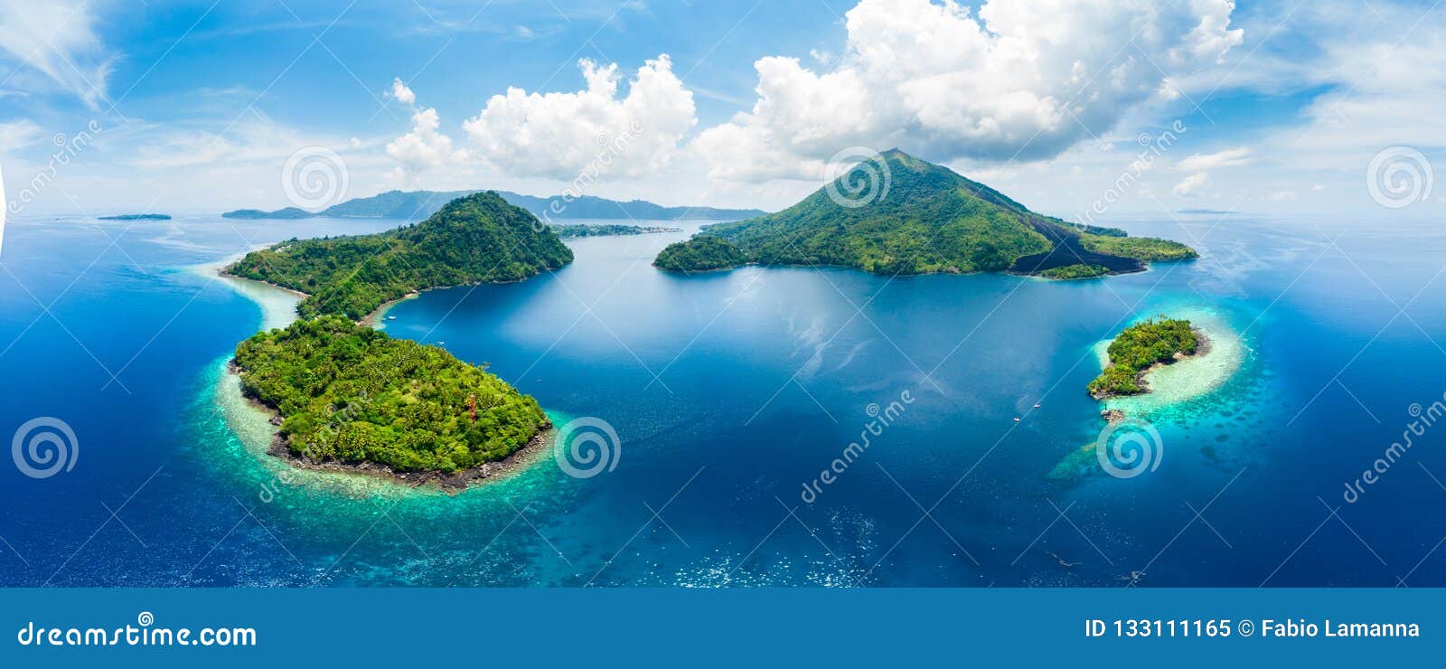 aerial view banda islands moluccas archipelago indonesia, pulau gunung api, lava flows, coral reef white sand beach. top travel