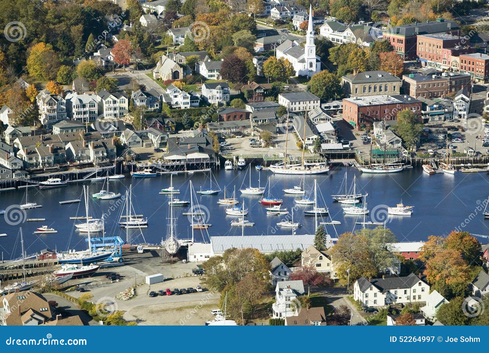 Aerial View of Bar Harbor in Autumn, Maine Editorial Photography