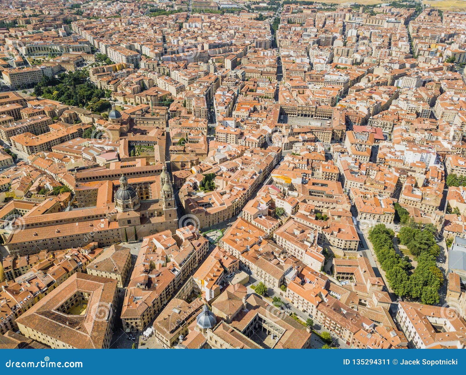 aerial view of beautiful salamanca with main square and holy spirit church, spain