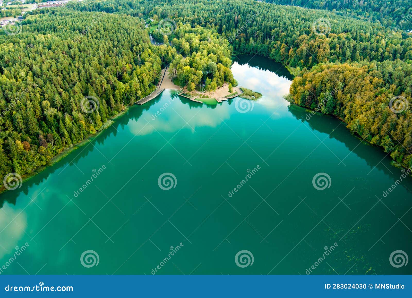 Aerial View of Beautiful Balsys Lake, One of Six Green Lakes, Located ...