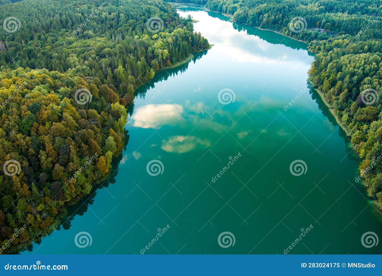 Aerial View of Beautiful Balsys Lake, One of Six Green Lakes, Located ...