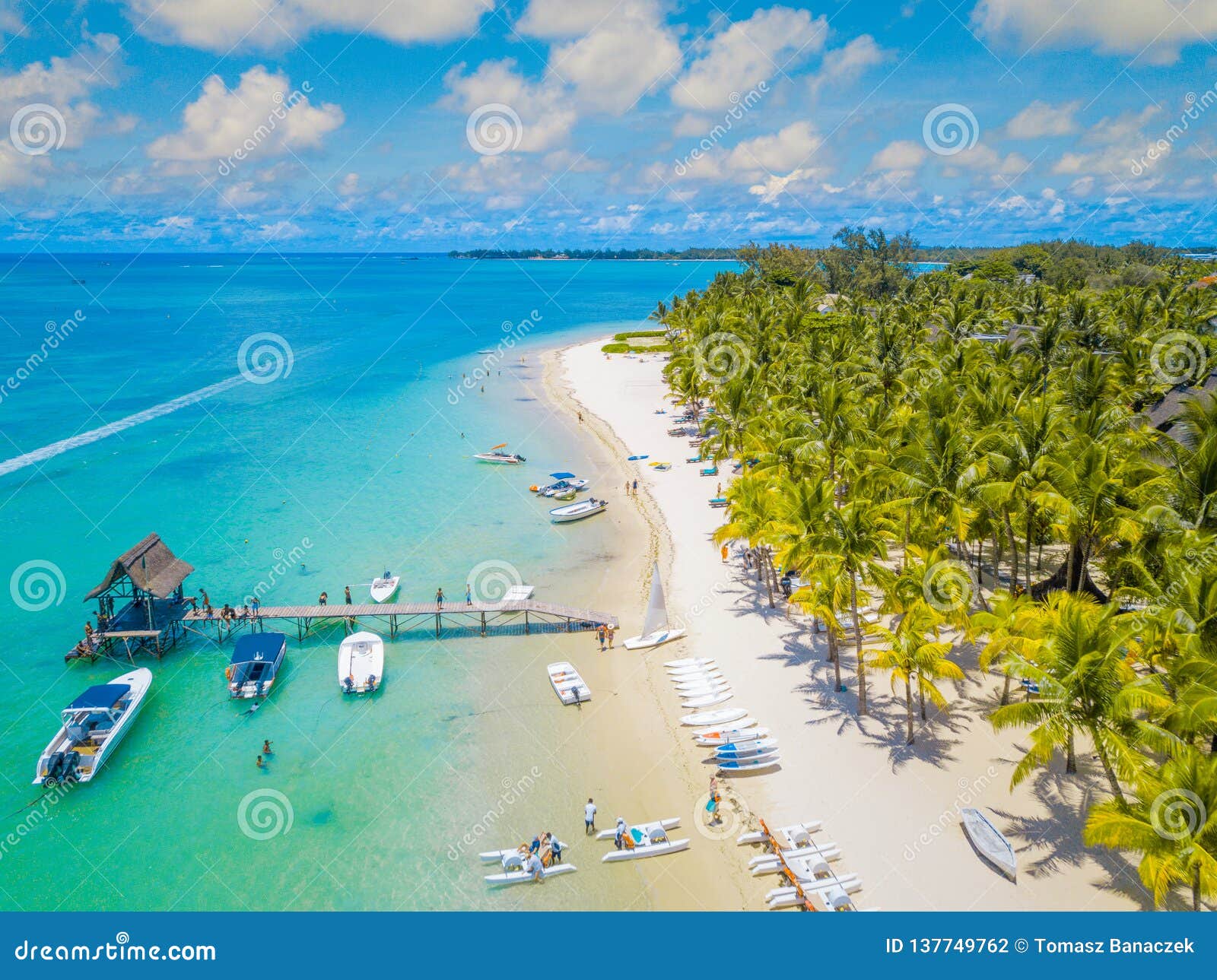 aerial view on beautiful beach in trou aux biches, mauritius