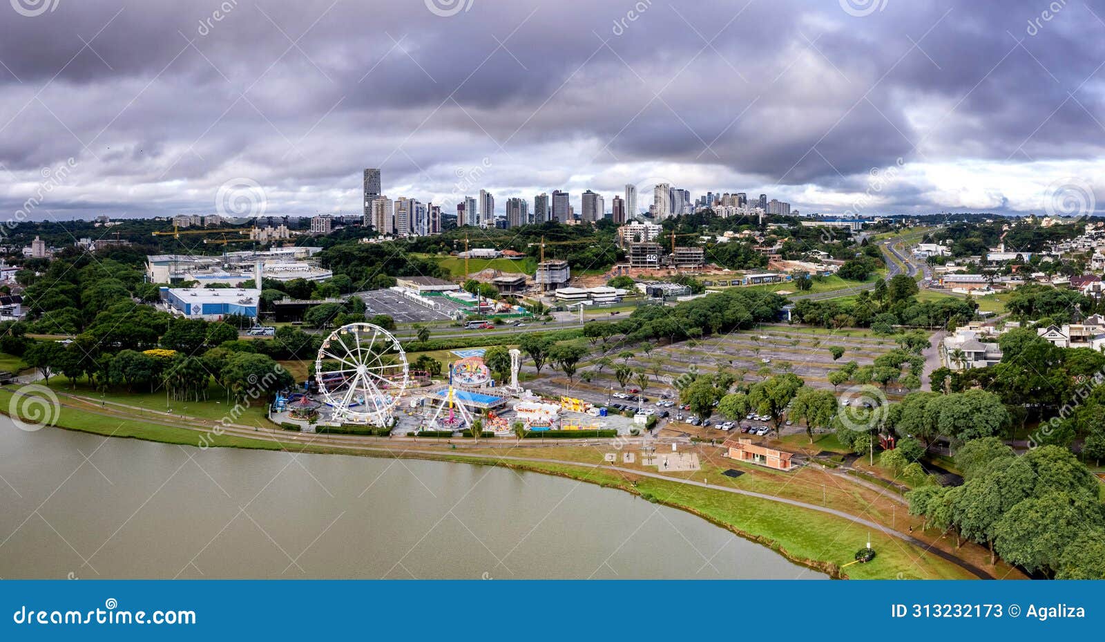 aerial view of beautiful and green parque barigui in curitiba, brazil