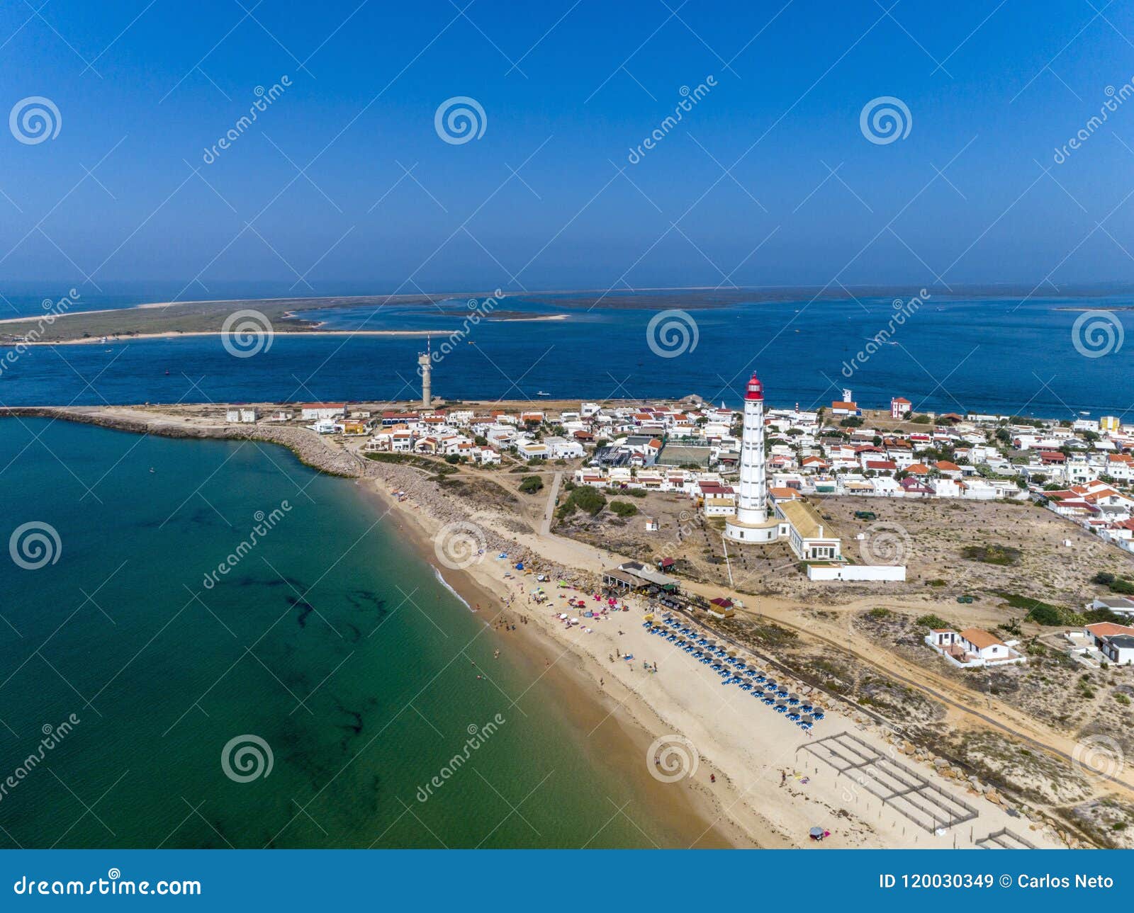 aerial view of beautiful ilha do farol lighthouse island, in algarve. portugal.