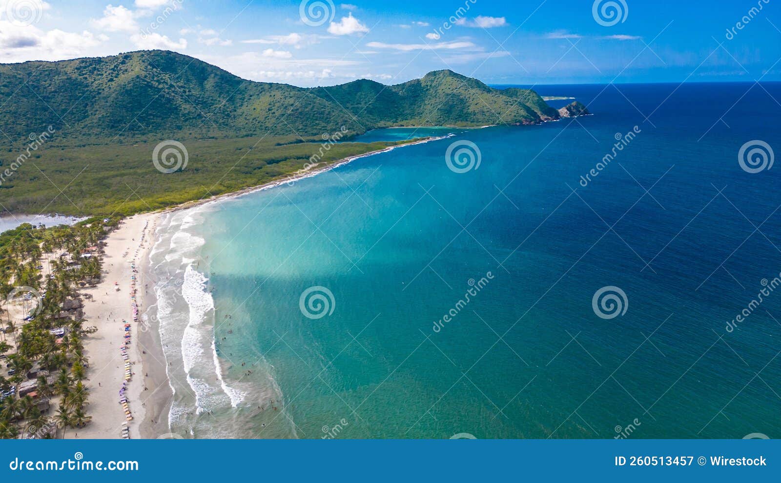 aerial view of the beautiful sunny bahia de patanemo beach in puerto cabello, venezuela