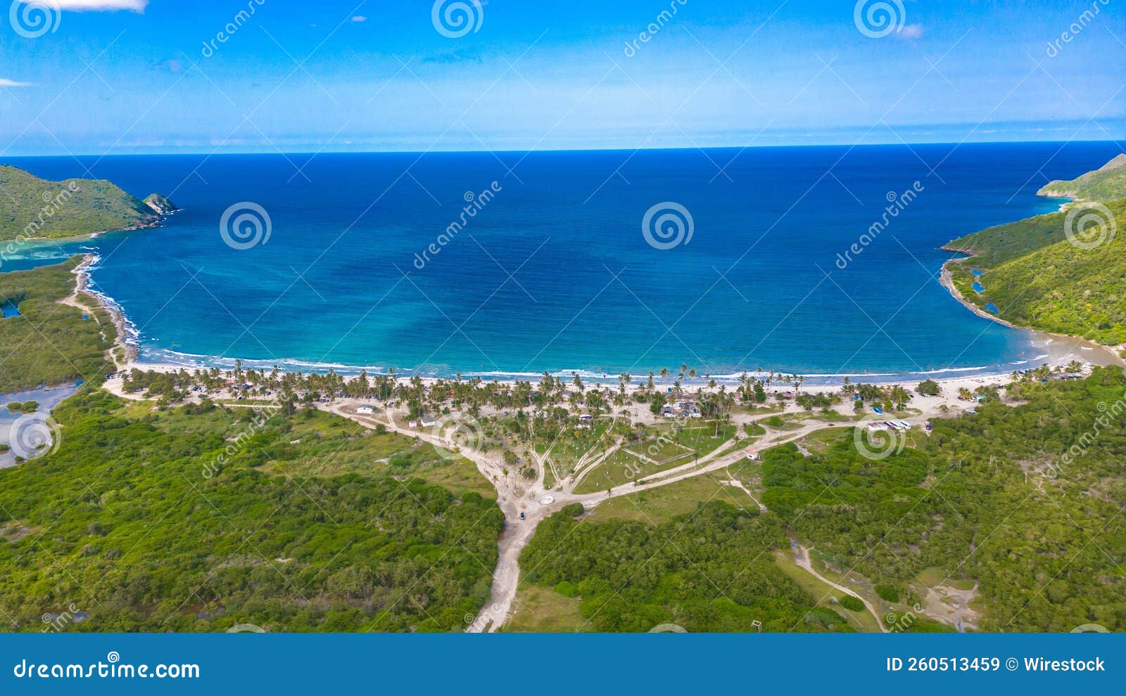 aerial view of the beautiful sunny bahia de patanemo beach in puerto cabello, venezuela