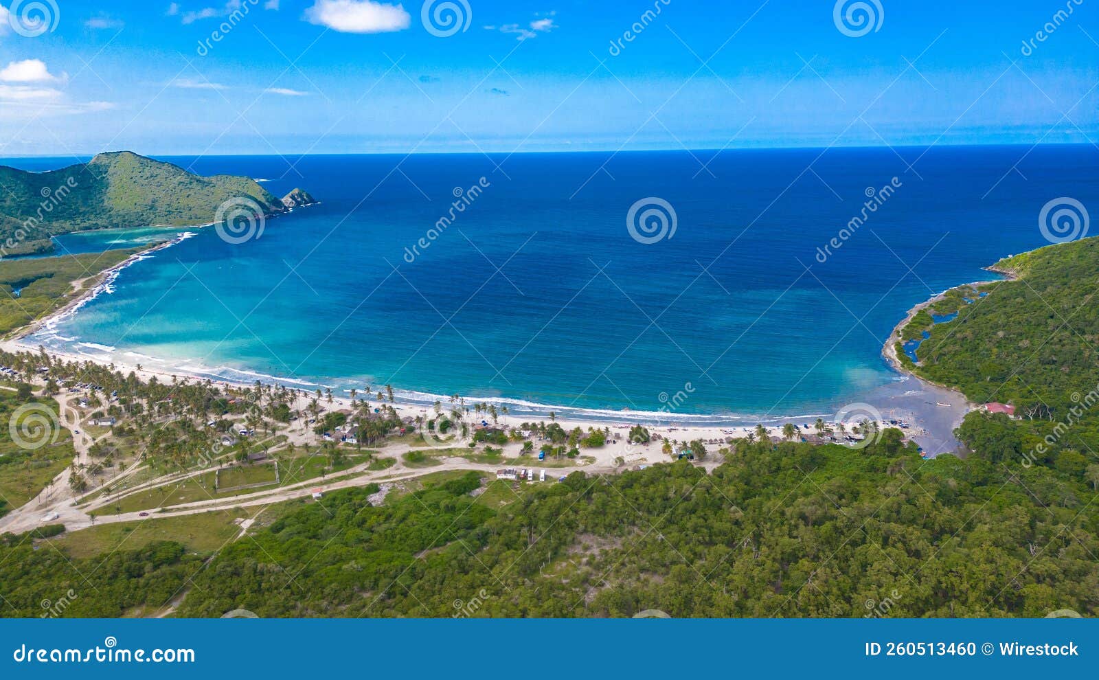 aerial view of the beautiful sunny bahia de patanemo beach in puerto cabello, venezuela