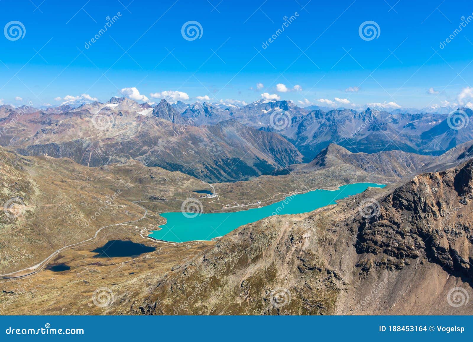 aerial view of bianco lake from diavolezza