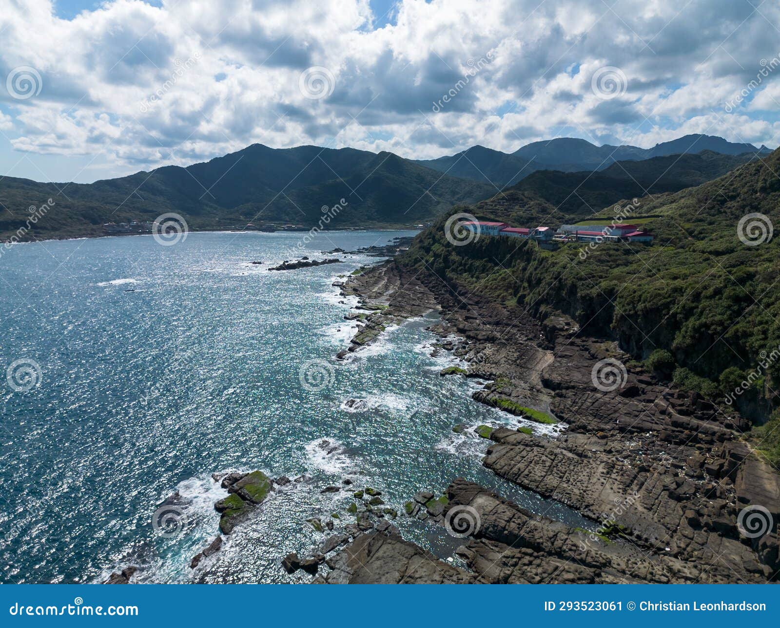aerial view of bitoujiao, a famous scenery of taiwan northeast corner. birds eye view in bitoujiao cape, ruifang