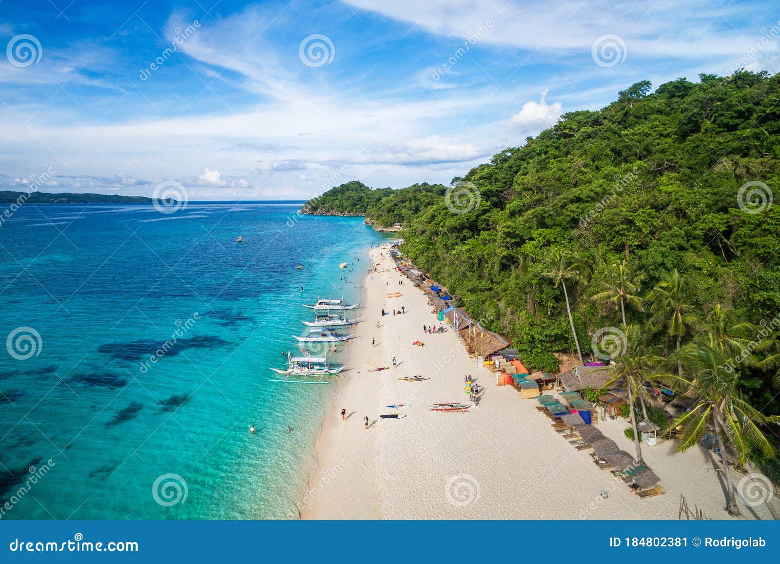 Aerial View Of White Sand Beach On Boracay Island Philippines Stock