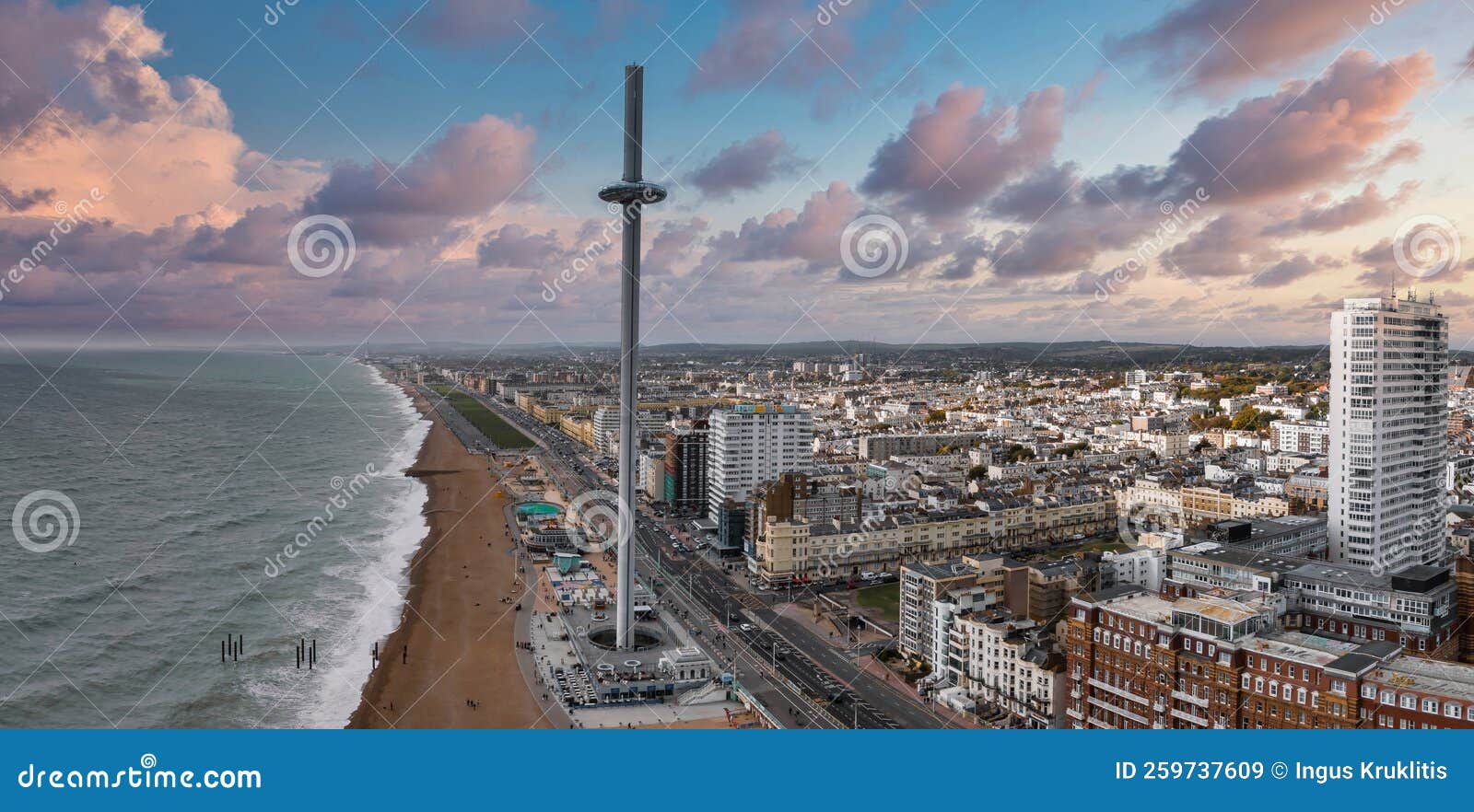 aerial view of british airways i360 observation deck in brighton, uk.