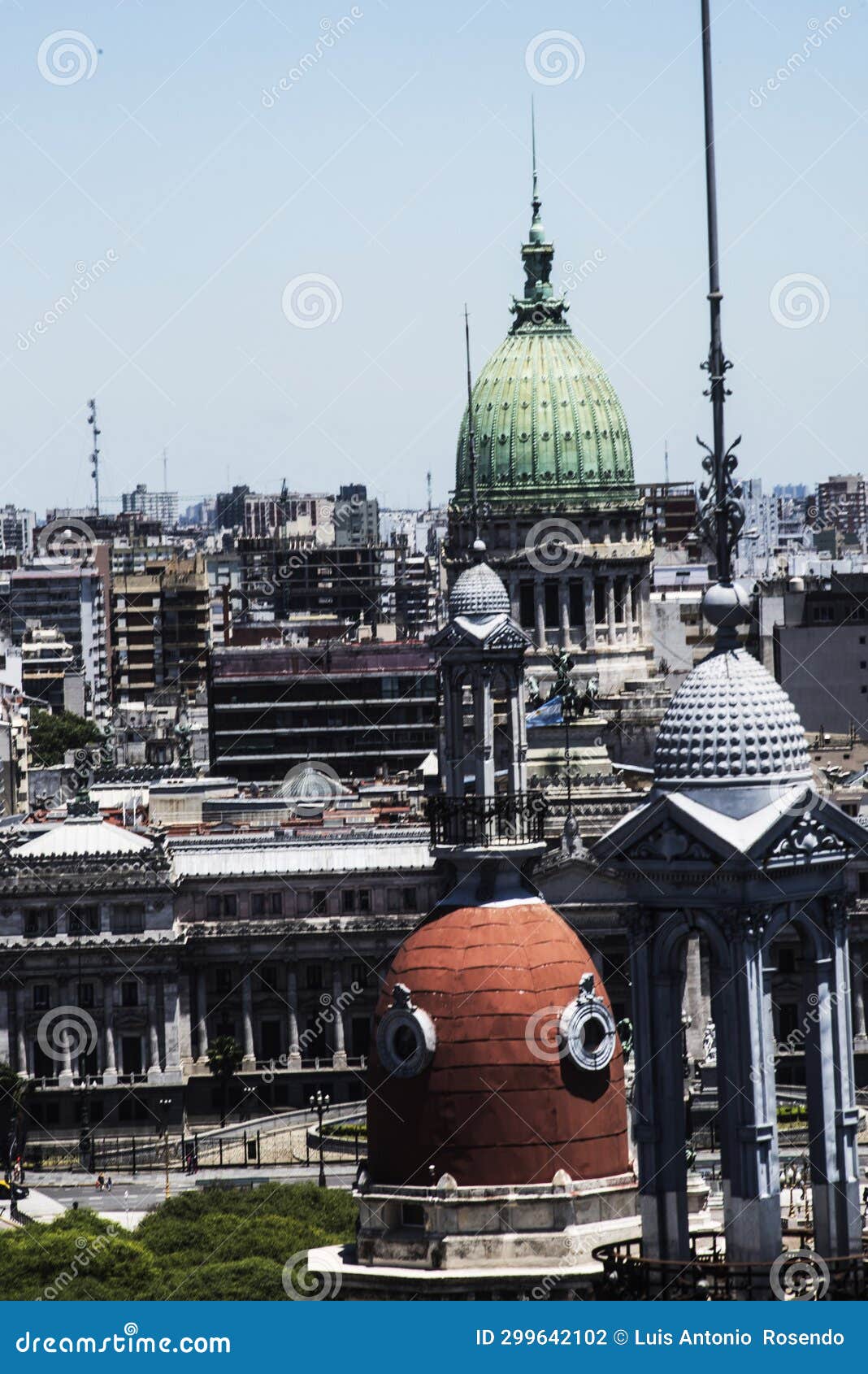 aerial view of buenos aires and plaza y congreso de la nacion with old domes in buenos aires, argentina