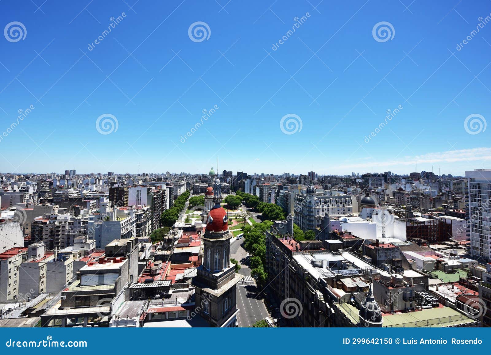 aerial view of buenos aires and plaza y congreso de la nacion with old domes in buenos aires, argentina