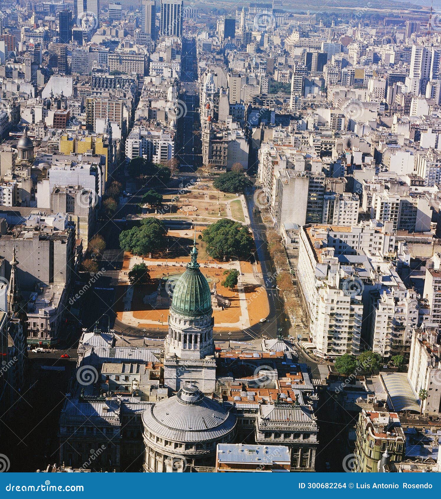 aerial view of buenos aires and plaza y congreso de la nacion with old domes in buenos aires, argentina panoramic viux