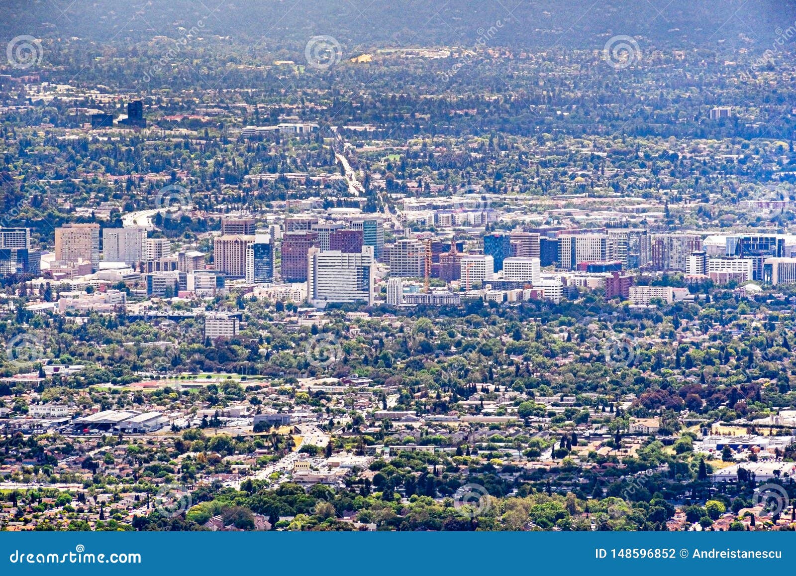 aerial view of the buildings in downtown san jose; silicon valley, california