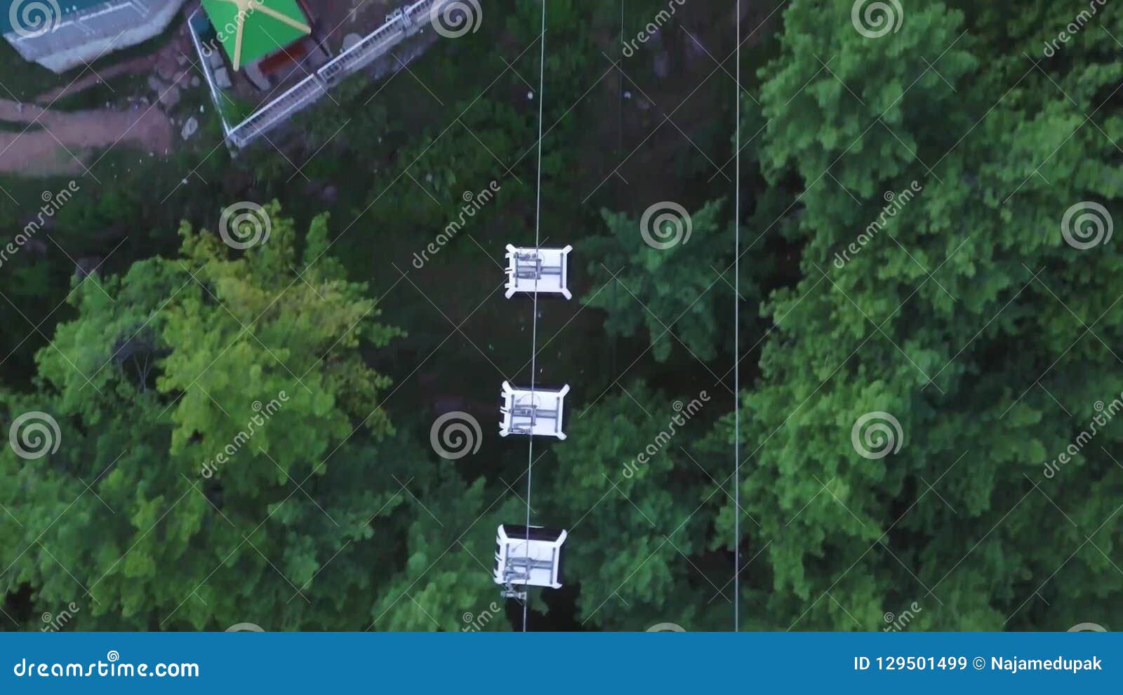 Aerial View Of Cable Car Ride Sky Chair Lift For Tourists At Hill