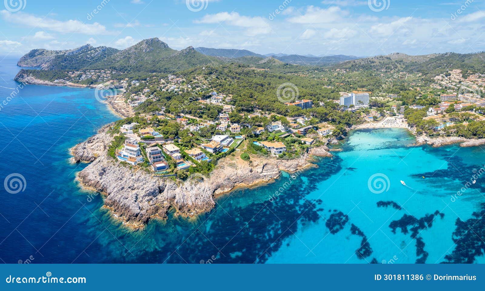 aerial view with cala n aladern and sa font de sa cala, mallorca